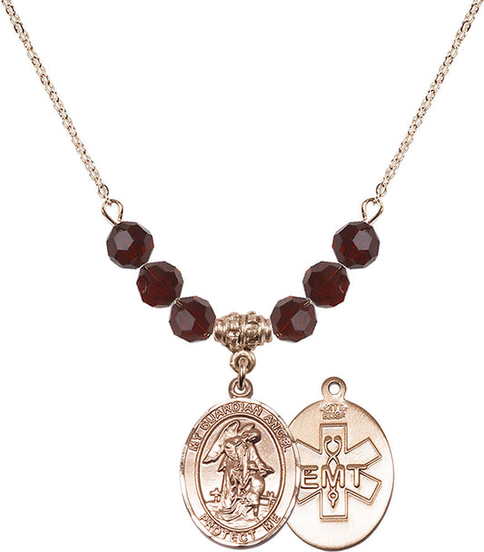 14kt Gold Filled Guardian Angel / EMT Birthstone Necklace with Garnet Beads - 8118