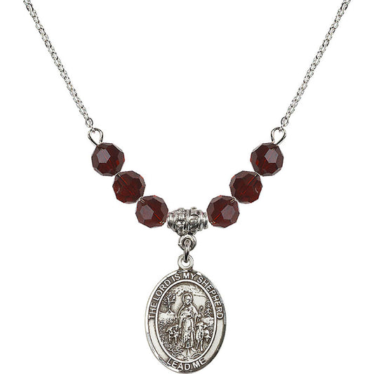 Sterling Silver Lord Is My Shepherd Birthstone Necklace with Garnet Beads - 8119
