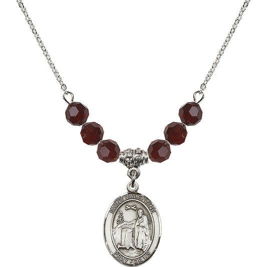 Sterling Silver Saint Valentine of Rome Birthstone Necklace with Garnet Beads - 8121