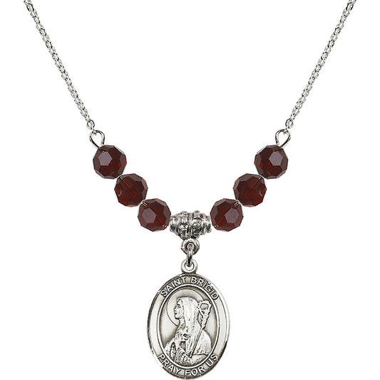 Sterling Silver Saint Brigid of Ireland Birthstone Necklace with Garnet Beads - 8123