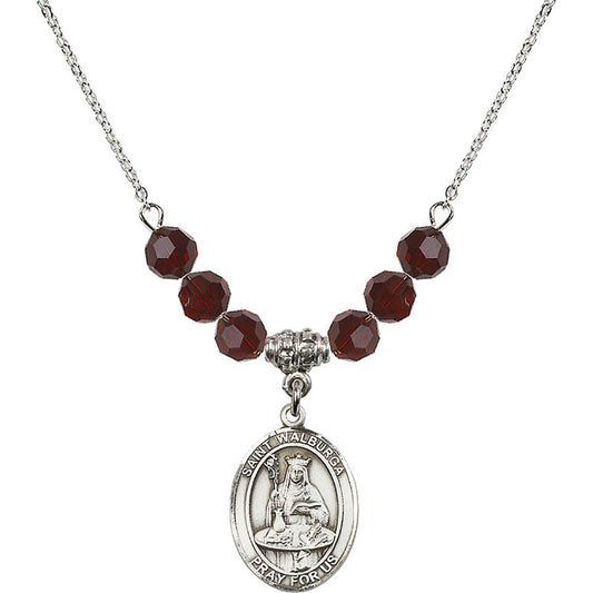 Sterling Silver Saint Walburga Birthstone Necklace with Garnet Beads - 8126