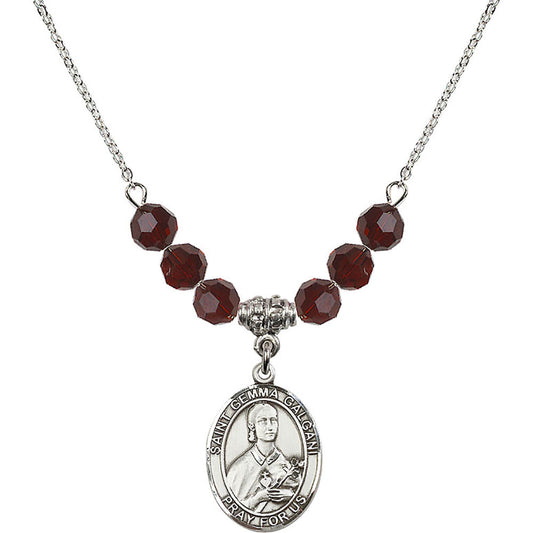 Sterling Silver Saint Gemma Galgani Birthstone Necklace with Garnet Beads - 8130