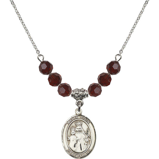 Sterling Silver Maria Stein Birthstone Necklace with Garnet Beads - 8133