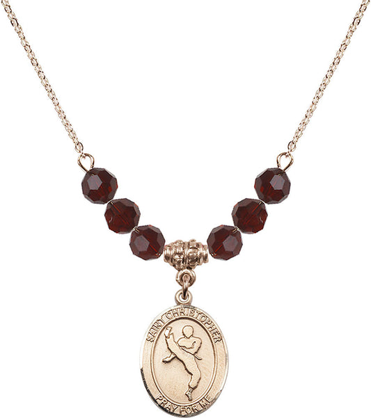14kt Gold Filled Saint Christopher/Martial Arts Birthstone Necklace with Garnet Beads - 8158