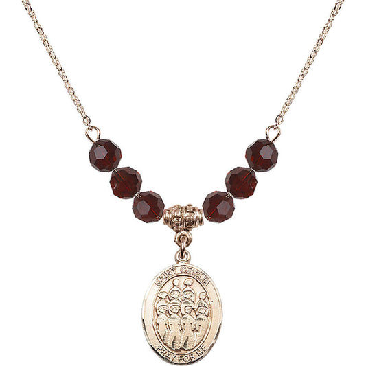 14kt Gold Filled Saint Cecilia / Choir Birthstone Necklace with Garnet Beads - 8180