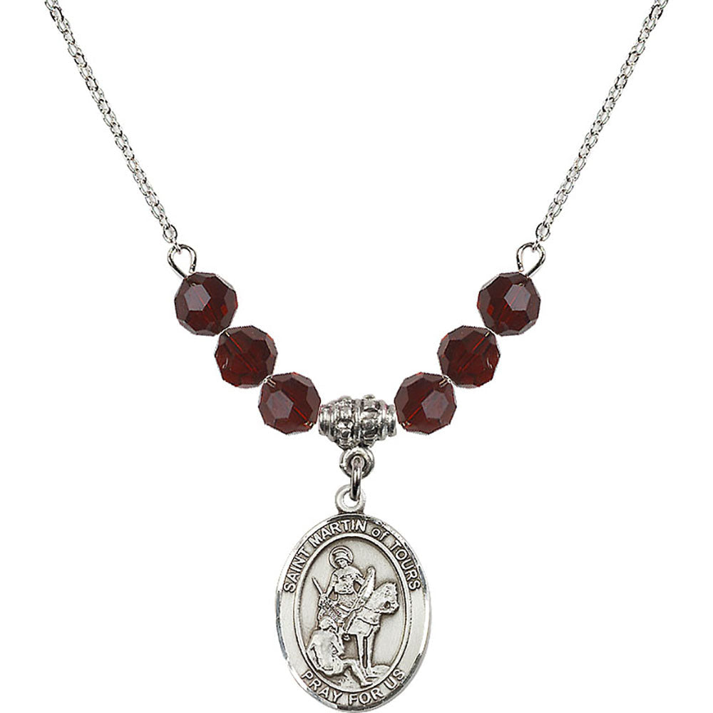 Sterling Silver Saint Martin of Tours Birthstone Necklace with Garnet Beads - 8200