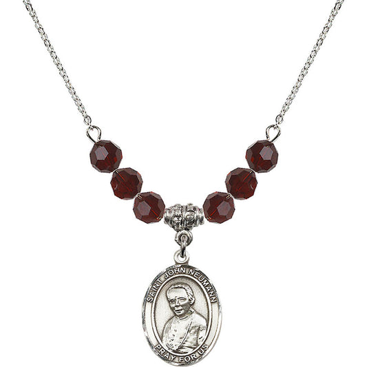 Sterling Silver Saint John Neumann Birthstone Necklace with Garnet Beads - 8204