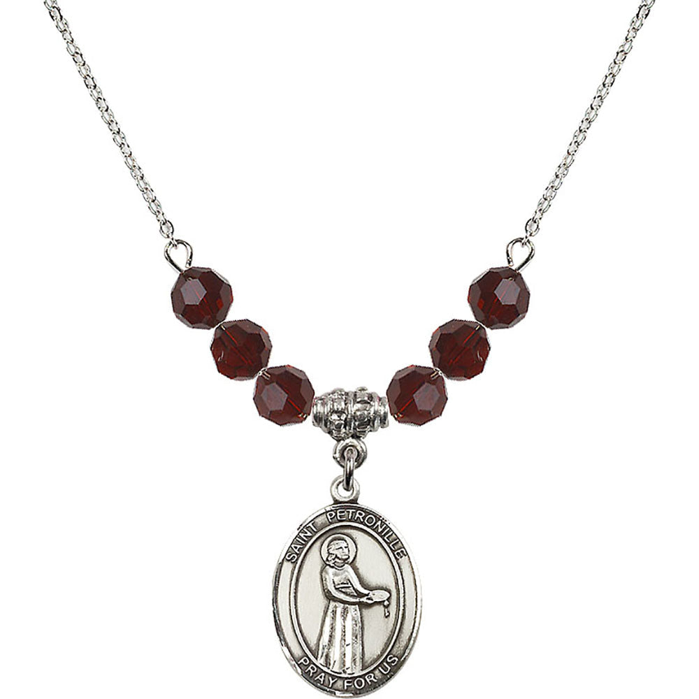 Sterling Silver Saint Petronille Birthstone Necklace with Garnet Beads - 8209