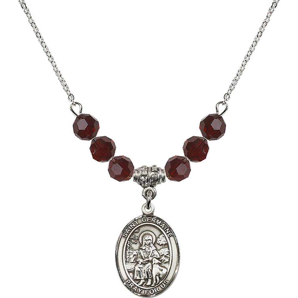 Sterling Silver Saint Germaine Cousin Birthstone Necklace with Garnet Beads - 8211
