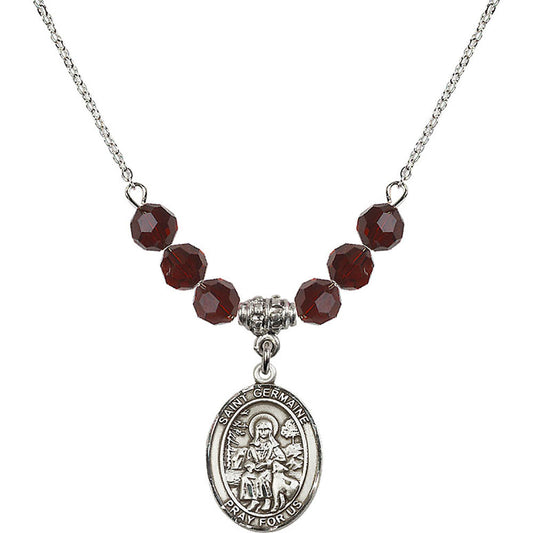Sterling Silver Saint Germaine Cousin Birthstone Necklace with Garnet Beads - 8211