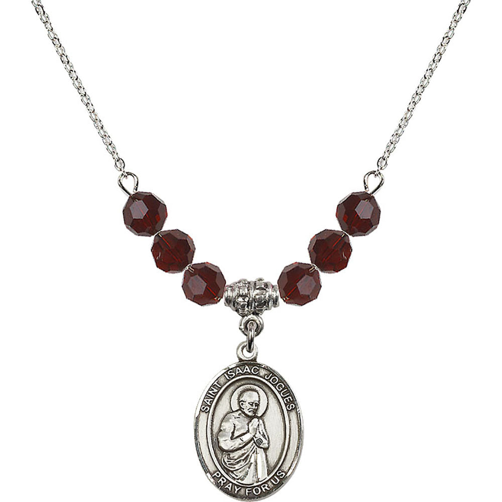 Sterling Silver Saint Isaac Jogues Birthstone Necklace with Garnet Beads - 8212