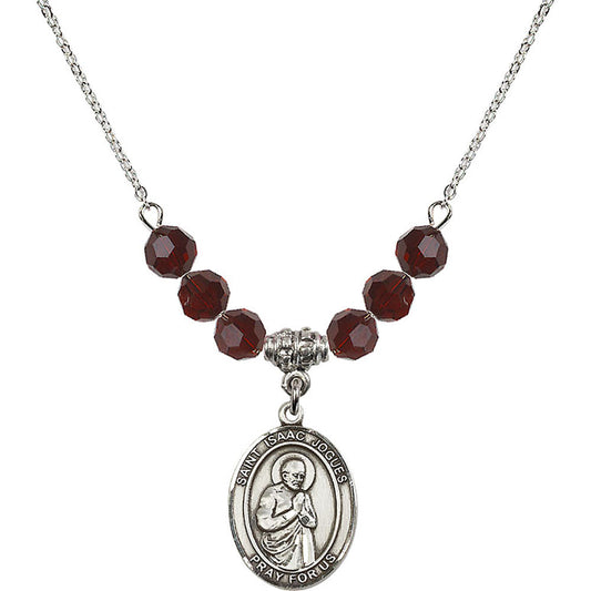 Sterling Silver Saint Isaac Jogues Birthstone Necklace with Garnet Beads - 8212
