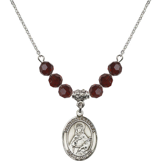 Sterling Silver Saint Alexandra Birthstone Necklace with Garnet Beads - 8215