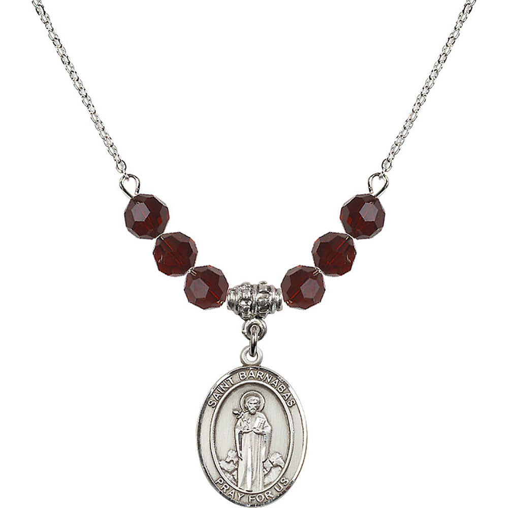 Sterling Silver Saint Barnabas Birthstone Necklace with Garnet Beads - 8216