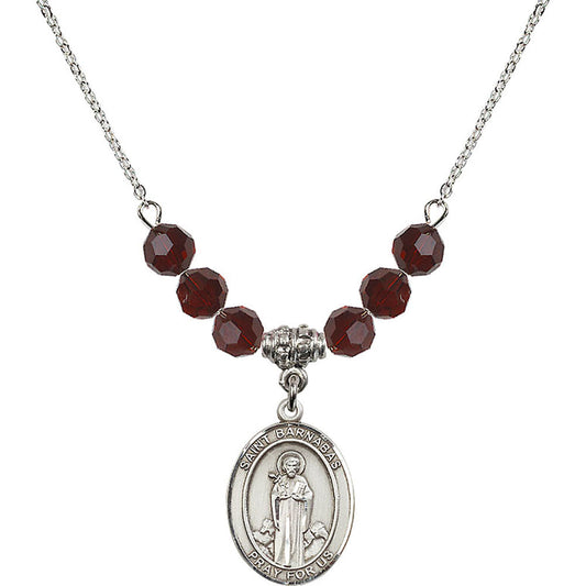 Sterling Silver Saint Barnabas Birthstone Necklace with Garnet Beads - 8216