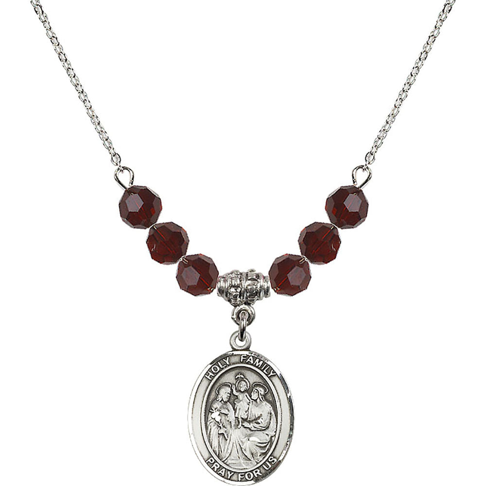 Sterling Silver Holy Family Birthstone Necklace with Garnet Beads - 8218