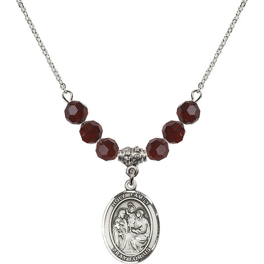 Sterling Silver Holy Family Birthstone Necklace with Garnet Beads - 8218