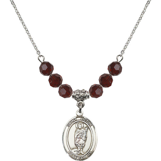 Sterling Silver Saint Victor of Marseilles Birthstone Necklace with Garnet Beads - 8223