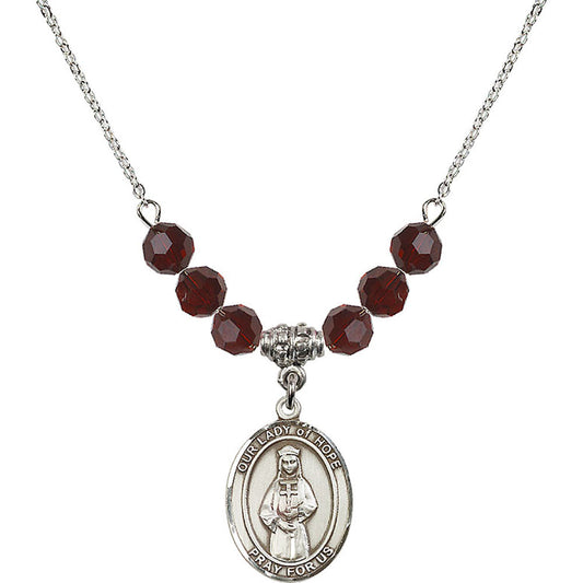 Sterling Silver Our Lady of Hope Birthstone Necklace with Garnet Beads - 8230