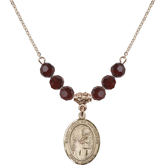 14kt Gold Filled Saint John of the Cross Birthstone Necklace with Garnet Beads - 8231