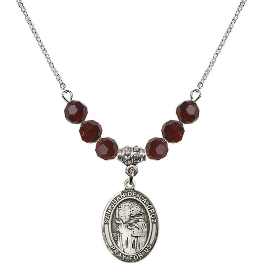 Sterling Silver San Juan de la Cruz Birthstone Necklace with Garnet Beads - 8232