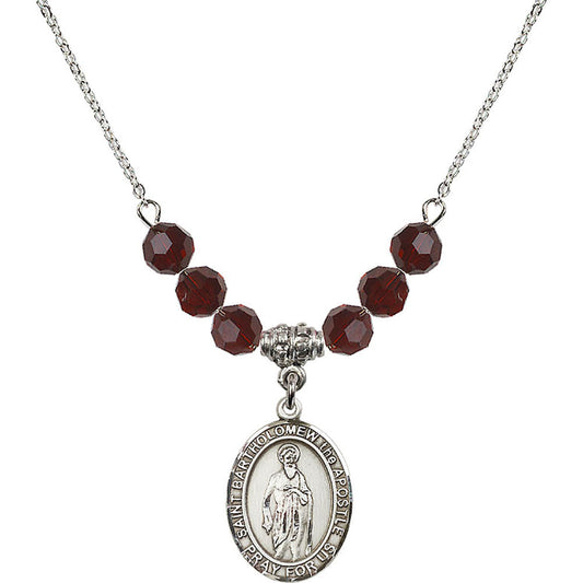 Sterling Silver Saint Bartholomew the Apostle Birthstone Necklace with Garnet Beads - 8238