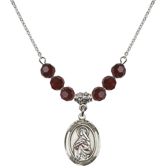 Sterling Silver Saint Matilda Birthstone Necklace with Garnet Beads - 8239