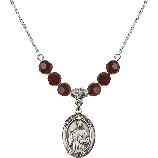 Sterling Silver Saint Placidus Birthstone Necklace with Garnet Beads - 8240
