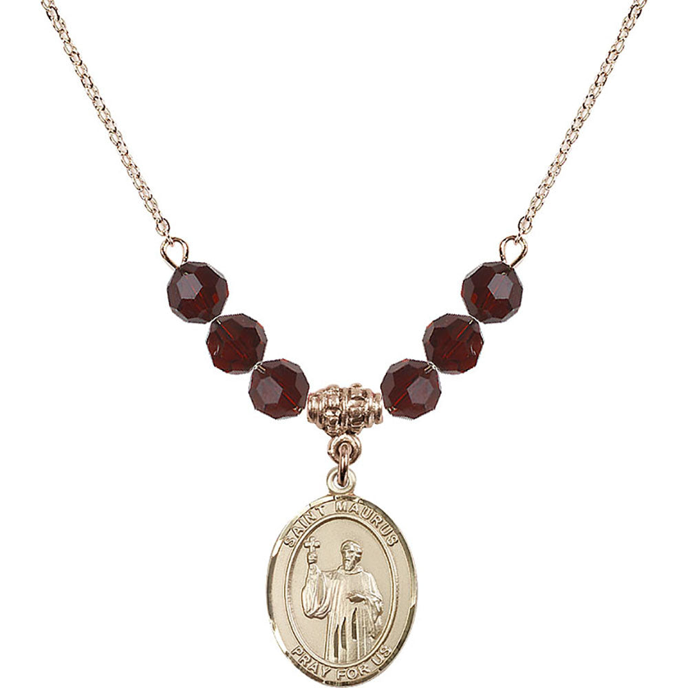 14kt Gold Filled Saint Maurus Birthstone Necklace with Garnet Beads - 8241