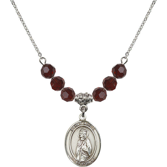 Sterling Silver Saint Alice Birthstone Necklace with Garnet Beads - 8248