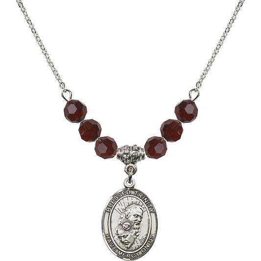 Sterling Silver Blessed Trinity Birthstone Necklace with Garnet Beads - 8249