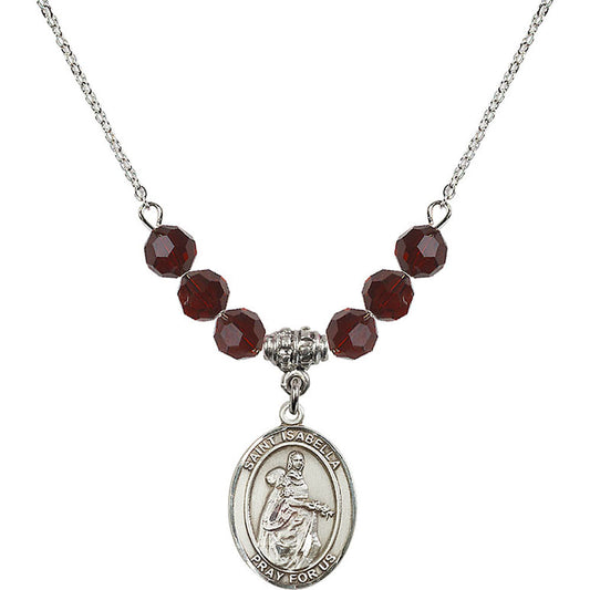 Sterling Silver Saint Isabella of Portugal Birthstone Necklace with Garnet Beads - 8250
