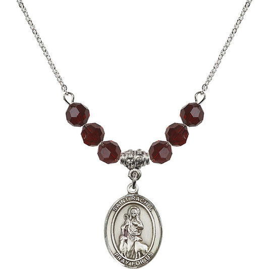 Sterling Silver Saint Rachel Birthstone Necklace with Garnet Beads - 8251