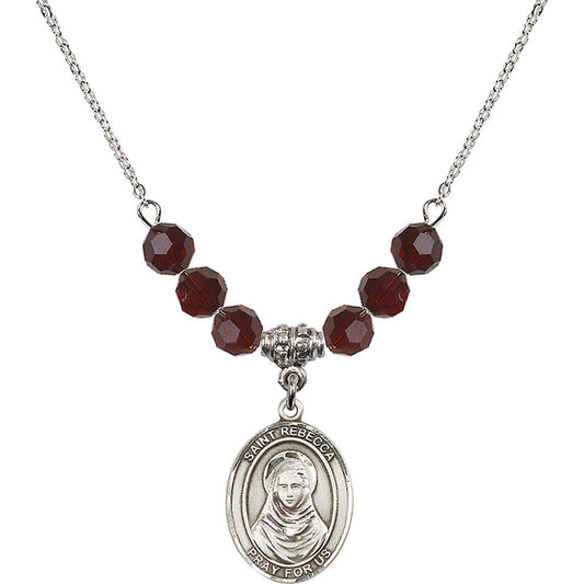 Sterling Silver Saint Rebecca Birthstone Necklace with Garnet Beads - 8252