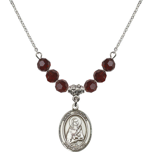 Sterling Silver Saint Victoria Birthstone Necklace with Garnet Beads - 8253