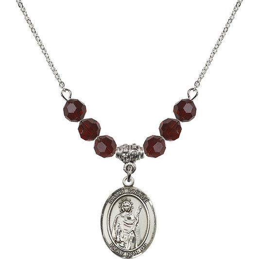Sterling Silver Saint Grace Birthstone Necklace with Garnet Beads - 8255