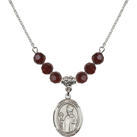 Sterling Silver Saint Austin Birthstone Necklace with Garnet Beads - 8256