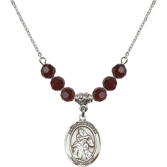 Sterling Silver Saint Isaiah Birthstone Necklace with Garnet Beads - 8258