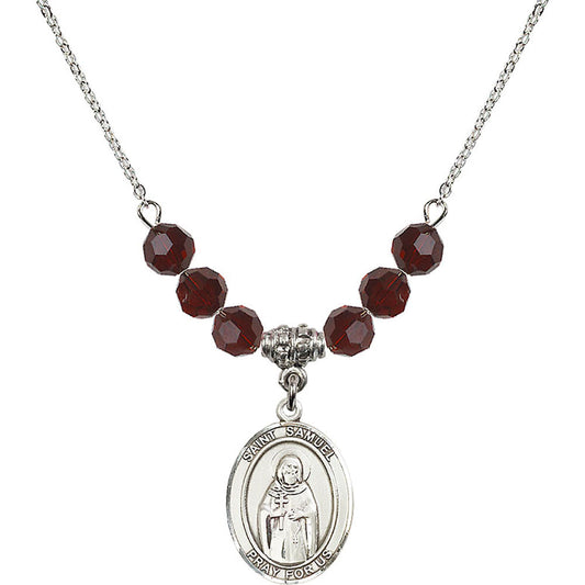 Sterling Silver Saint Samuel Birthstone Necklace with Garnet Beads - 8259