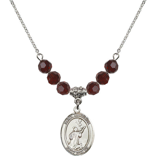 Sterling Silver Saint Tarcisius Birthstone Necklace with Garnet Beads - 8261