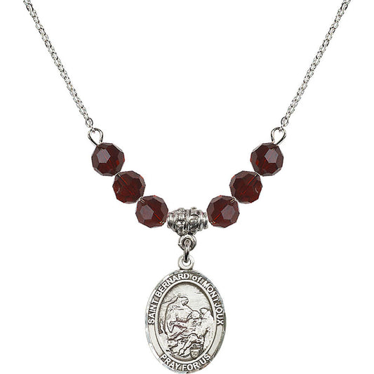 Sterling Silver Saint Bernard of Montjoux Birthstone Necklace with Garnet Beads - 8264