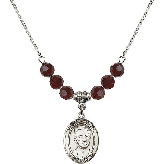 Sterling Silver Saint Eugene de Mazenod Birthstone Necklace with Garnet Beads - 8266