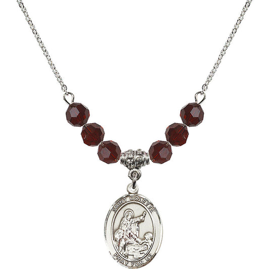 Sterling Silver Saint Colette Birthstone Necklace with Garnet Beads - 8268