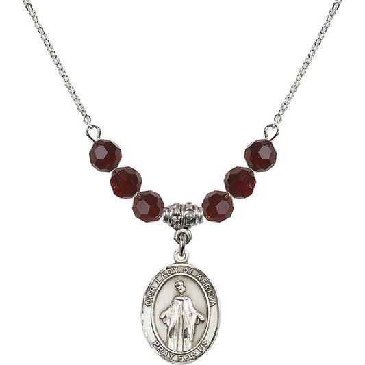 Sterling Silver Our Lady of Africa Birthstone Necklace with Garnet Beads - 8269