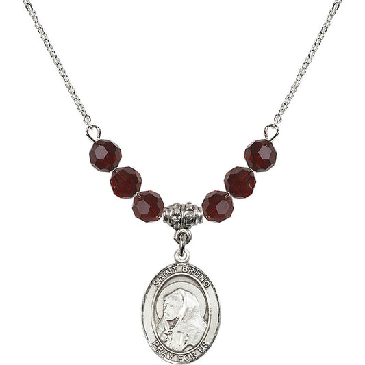 Sterling Silver Saint Bruno Birthstone Necklace with Garnet Beads - 8270