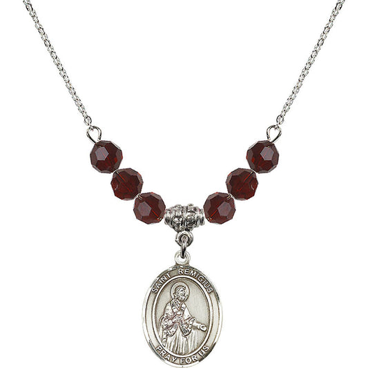 Sterling Silver Saint Remigius of Reims Birthstone Necklace with Garnet Beads - 8274