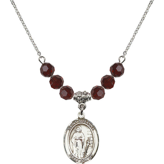 Sterling Silver Saint Susanna Birthstone Necklace with Garnet Beads - 8280
