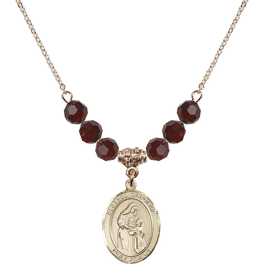 14kt Gold Filled Blessed Caroline Gerhardinger Birthstone Necklace with Garnet Beads - 8281