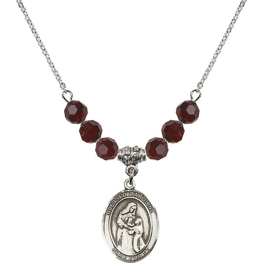 Sterling Silver Blessed Caroline Gerhardinger Birthstone Necklace with Garnet Beads - 8281