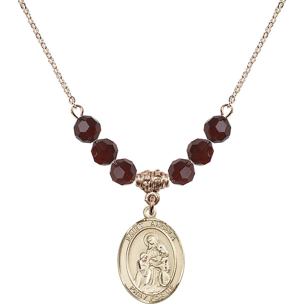 14kt Gold Filled Saint Angela Merici Birthstone Necklace with Garnet Beads - 8284